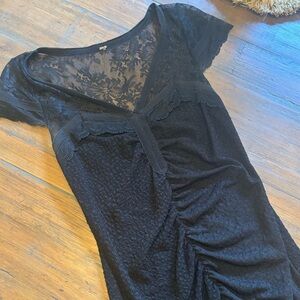 Free people black lace ruched mini dress